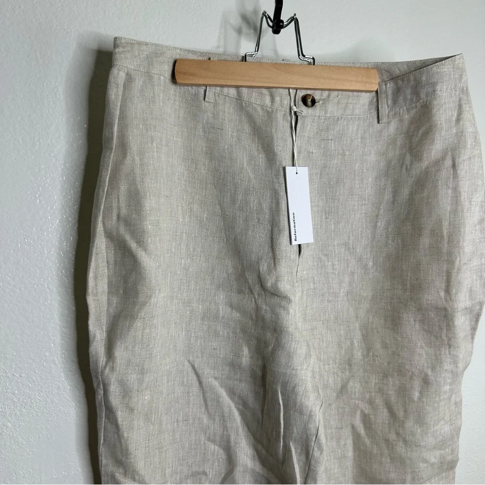 NWT NEW Reformation 100% Linen Freddie Straight Leg Trouser Pant in Oatmeal